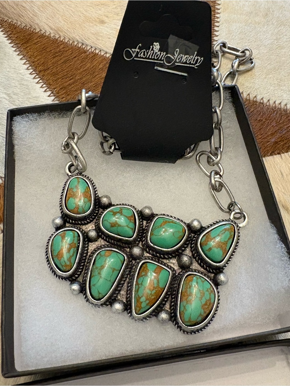 Fashion Jewelry Turquoise and Brown Bib Necklace